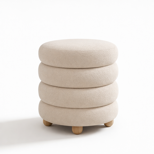 Tabouret Macaron Velours Blanc avec pieds en bois