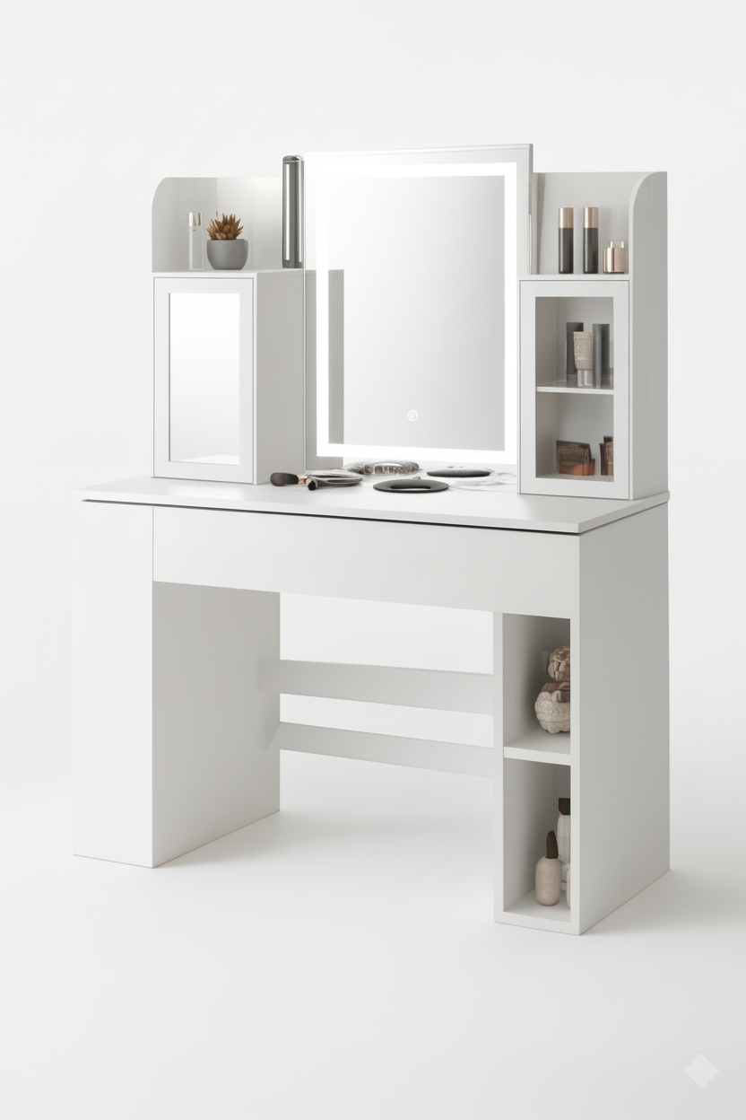 Coiffeuse DESIGN Espace | Meuble Maquillage avec Étagères & LED