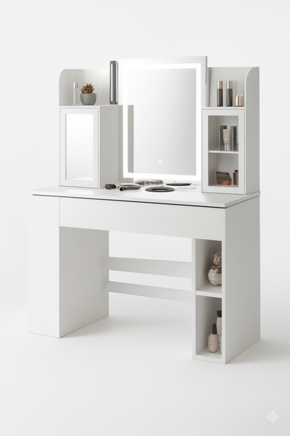 Coiffeuse DESIGN Espace | Meuble Maquillage avec Étagères & LED