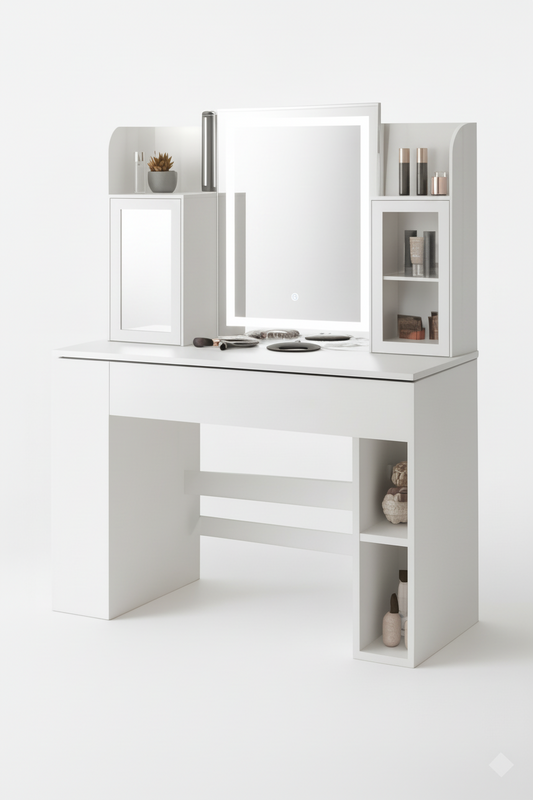 Coiffeuse DESIGN Espace | Meuble Maquillage avec Étagères & LED