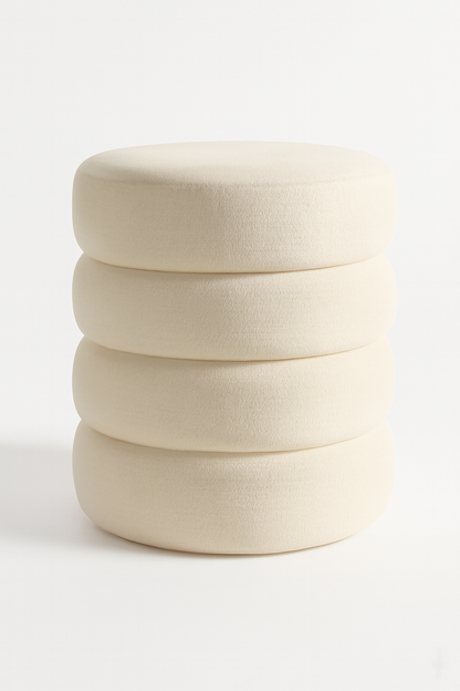 Tabouret Macaron Velours Blanc | Pieds Or pour Coiffeuse