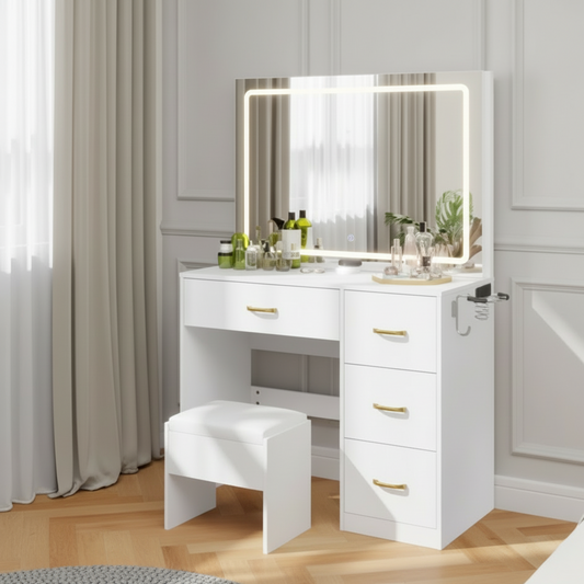 Coiffeuse ÉCLAT blanche avec miroir led