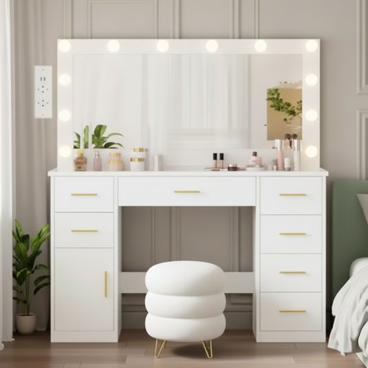 Coiffeuse STARLIGHT blanche avec miroir led