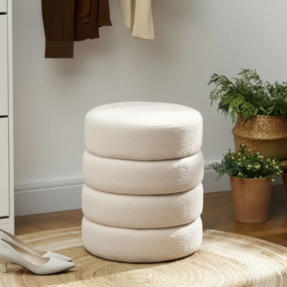 Tabouret Macaron Velours Blanc | Pieds Or pour Coiffeuse