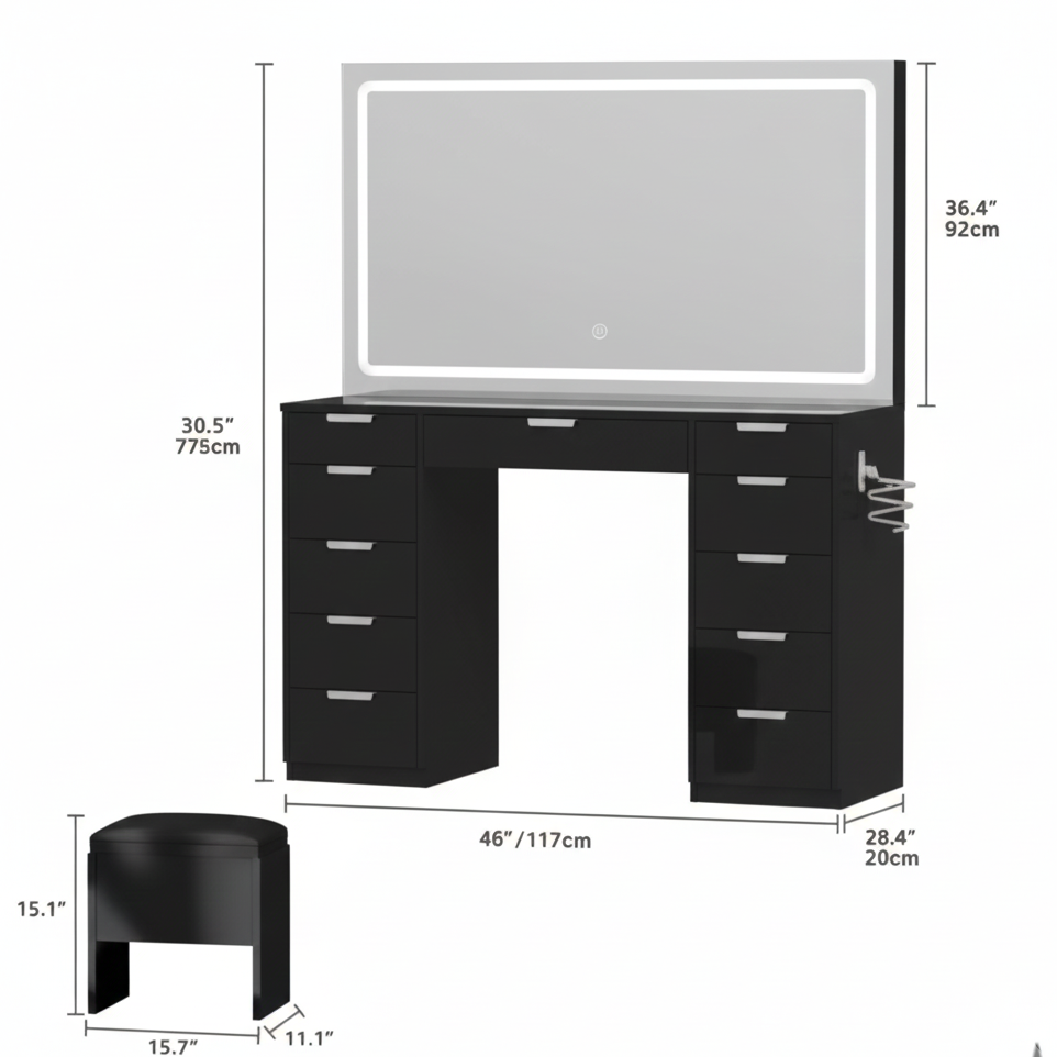 Coiffeuse STUDIO LED | 117cm & Miroir Tactile Contemporain
