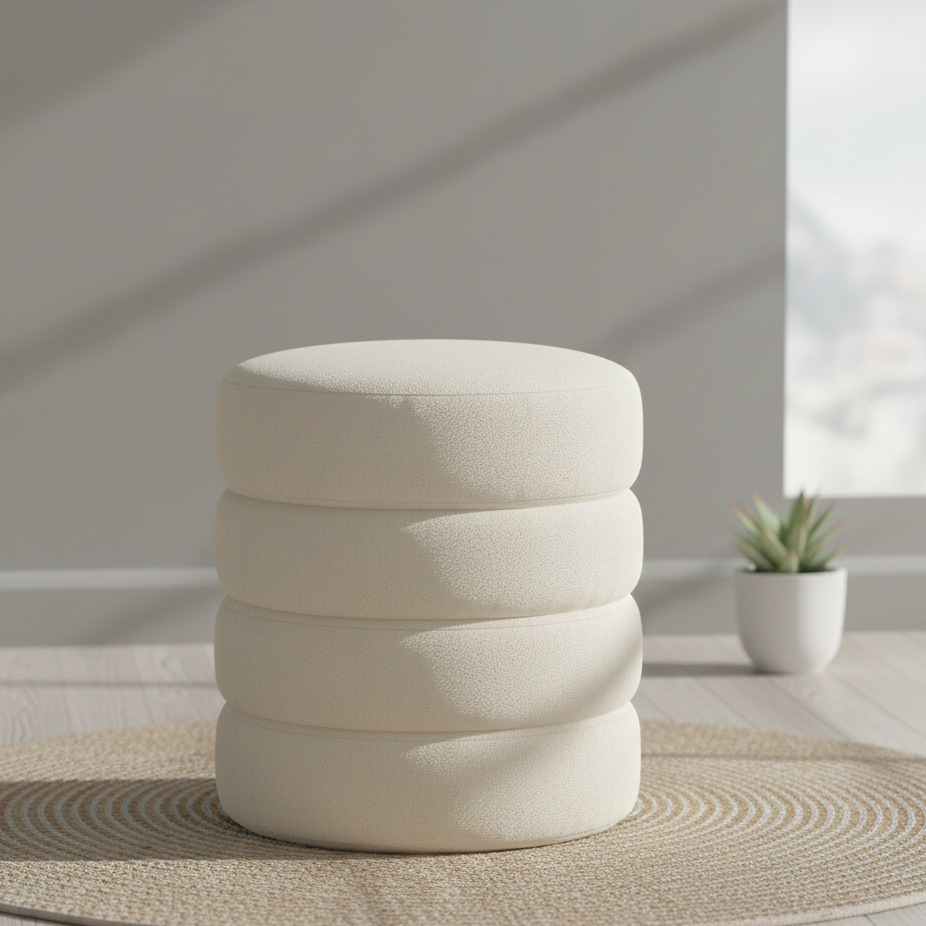 Tabouret Macaron Velours Blanc | Pieds Or pour Coiffeuse