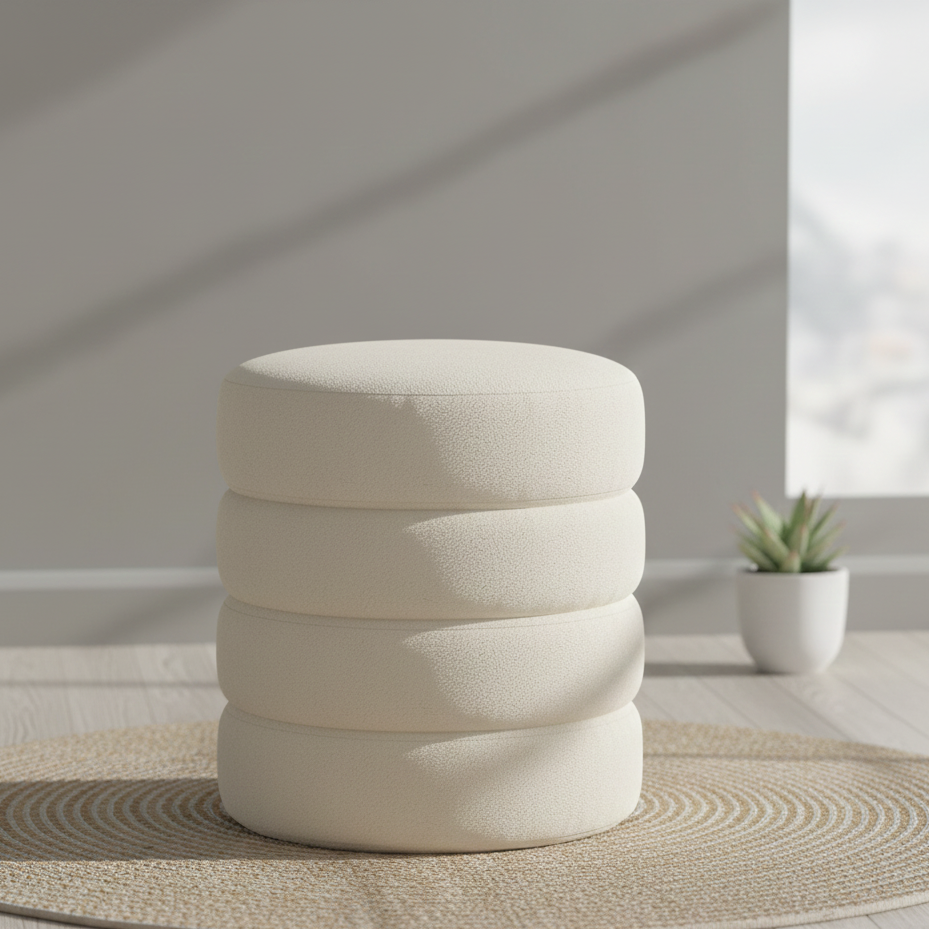 Tabouret Macaron Velours Blanc | Pieds Or pour Coiffeuse