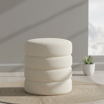 Tabouret Macaron Velours Blanc | Pieds Or pour Coiffeuse