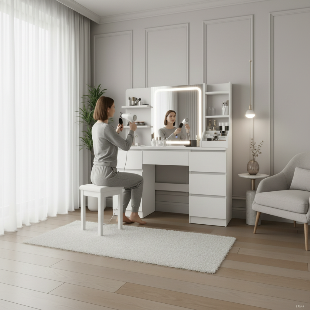 Coiffeuse STUDIO LED | 117cm & Miroir Tactile Contemporain