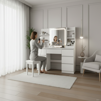 Coiffeuse STUDIO LED | 117cm & Miroir Tactile Contemporain